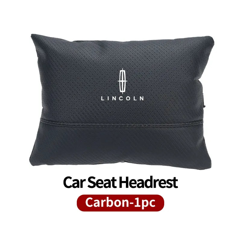 Black Lincoln carbon fiber car seat headrest neck support pillow