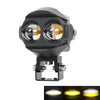 A black high-intensity LED auxiliary spotlight with two round lenses mounted on a bracket.