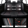Black car seat covers with adjustable features, showing leather and reserved jack materials.