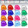 A collection of 12V and 24V LED side lights in various colors including orange, red, purple, blue, pink, and green.