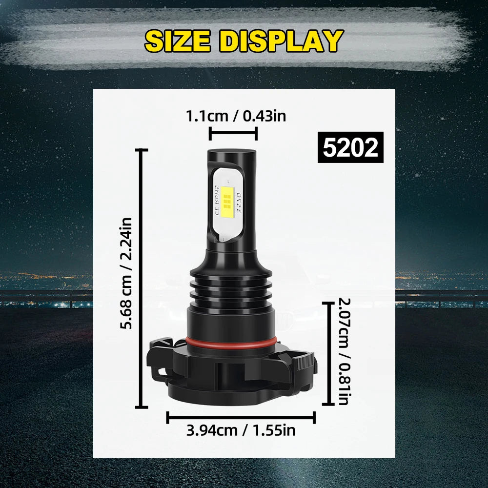 Size display of an HID Xenon bulb assembly with dimensions including length and diameter.
