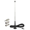 A black high-gain FM/VHF radio antenna with an F-type connector and a long cable.