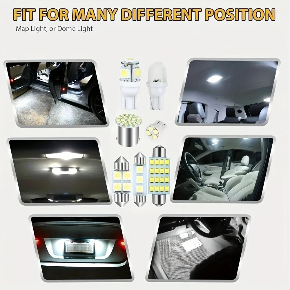 Kit d'éclairage intérieur LED haute performance pour voiture, incluant lampe de carte et lampe de toit.