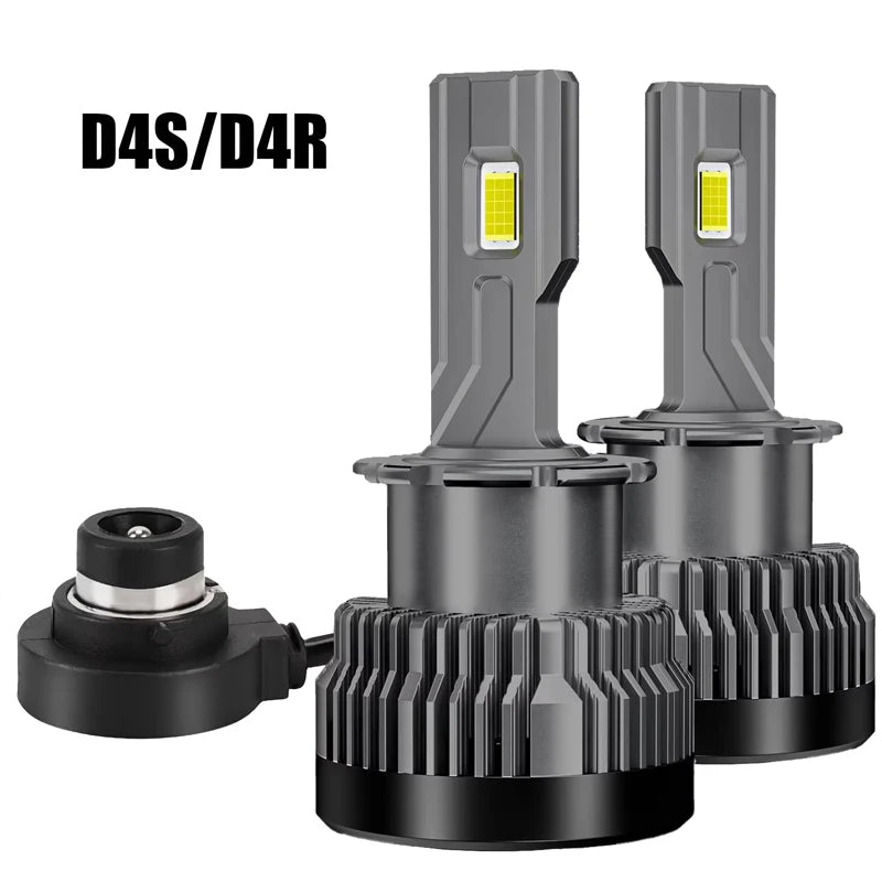 D4S/D4R automotive LED upgrade bulbs shown with their base connectors