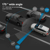 A triple lens dash cam demonstrates a 170 degree wide angle coverage, simultaneously covering three lanes of traffic.