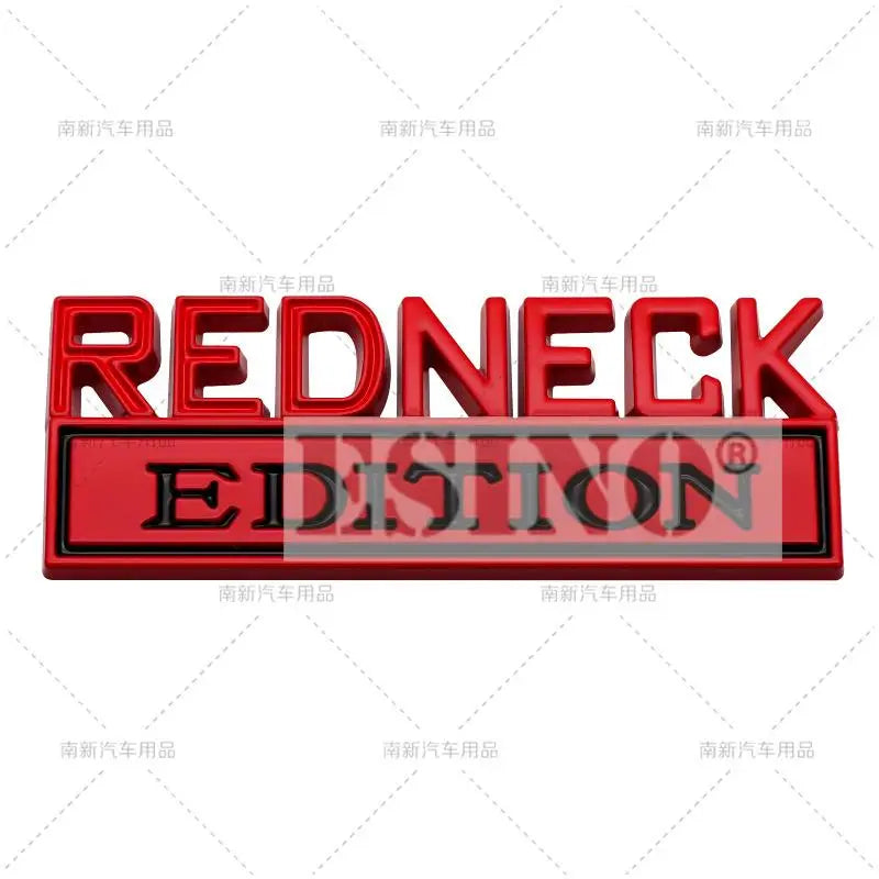 A 3D redneck style chrome car emblem decal featuring the word REDNECK EDISON.
