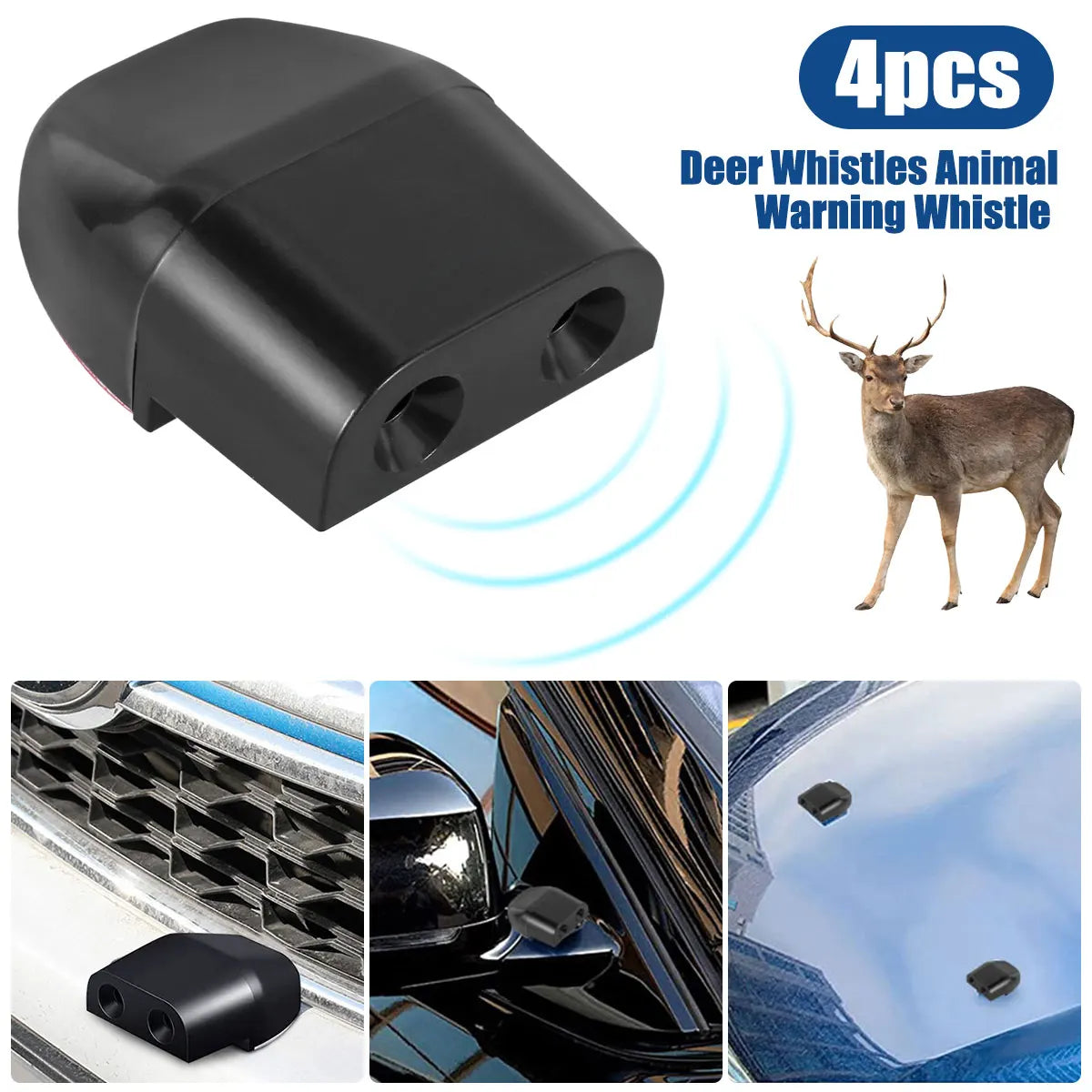 Black ultrasonic deer whistles used as an animal warning device for safer driving.