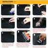 Instructions for repairing a car windshield crack using a kit involving cleaning, filling, and curing film.