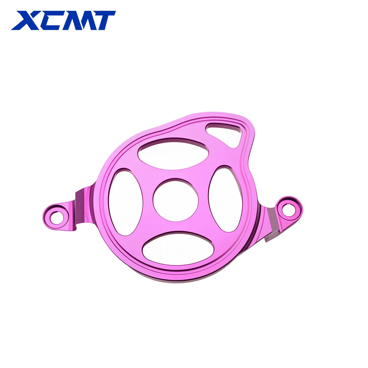 A pink aluminum engine guard designed for off-road motorcycles.