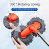 An orange rotating spring car washing brush is shown being used on a car surface.