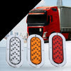 Three circular LED tail lights for trucks and trailers shown in silver casing.