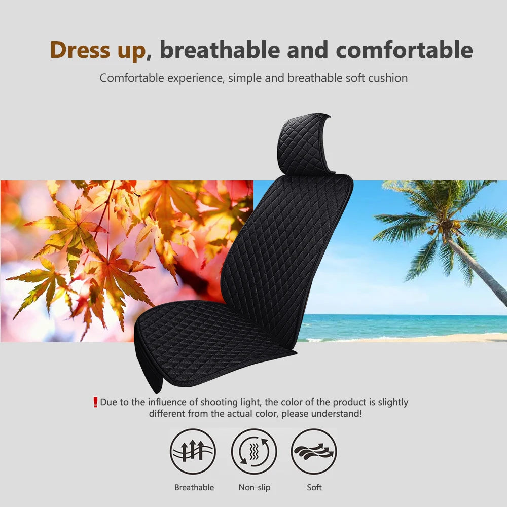 Black breathable non-slip soft cushion car seat and floor mat shown outdoors