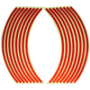 Red and white reflective wheel rim strips arranged in a curved, fan-like pattern.