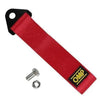 Red heavy-duty tow rope with a black hook for vehicle recovery