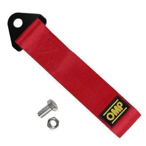 Red heavy-duty tow rope with a black hook for vehicle recovery
