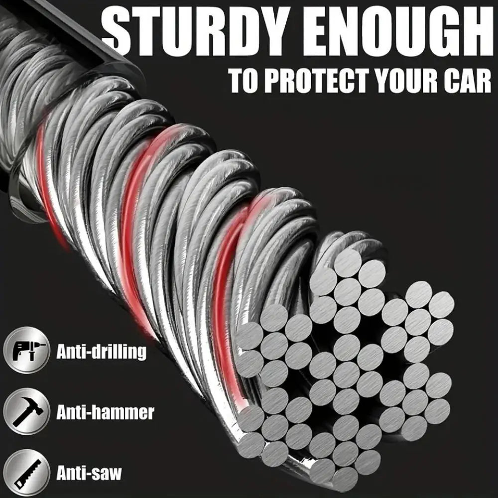 A coil of sturdy metal wire used for a universal car steering wheel lock and seatbelt anti-theft device.
