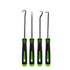 A set of precision oil seal and O-ring removal hooks with black handles and silver tips.