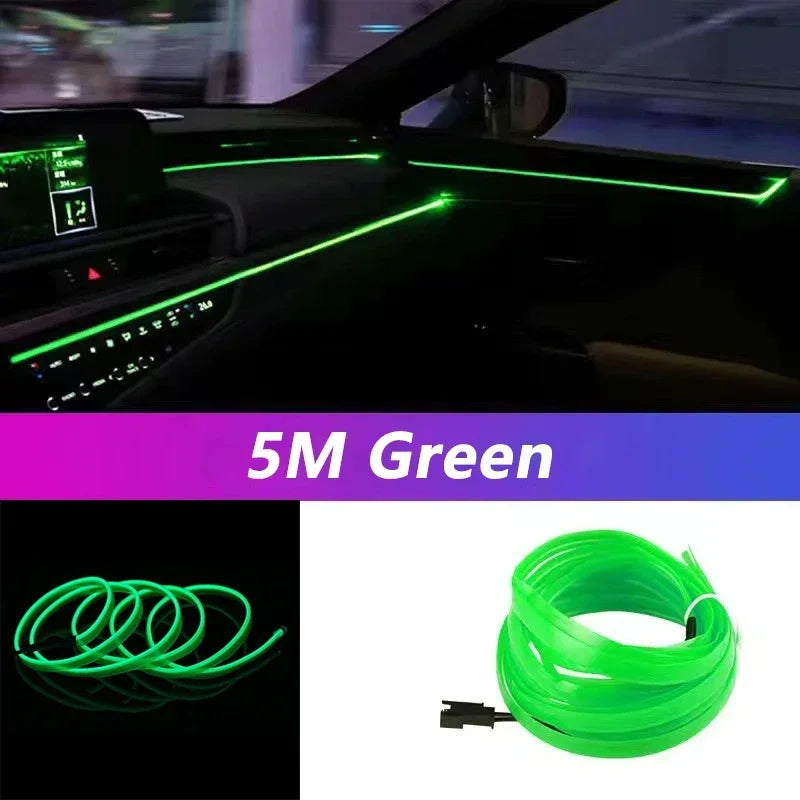 Bande lumineuse LED néon verte flexible enroulée pour automobile et décoration.