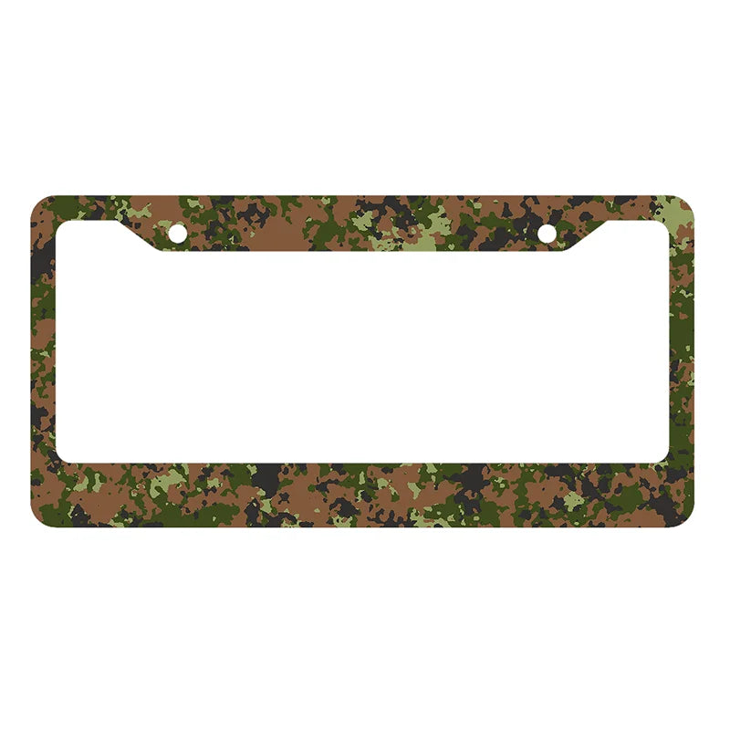 A rectangular license plate cover featuring a camouflage pattern.