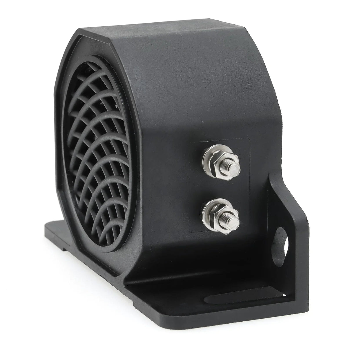 A black high-decibel reversing alarm horn mounted on a vehicle.