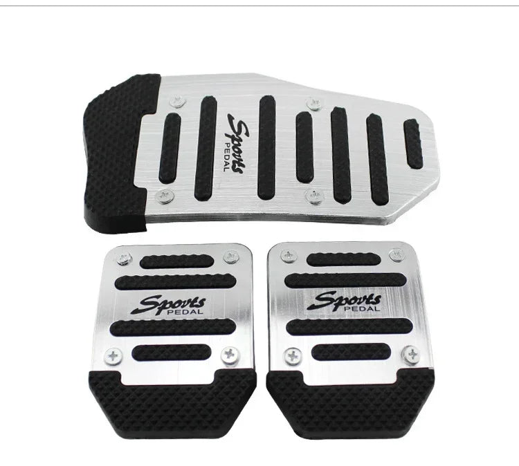 A set of aluminum sports pedal covers for a car pedal.