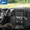 Interior view of a truck dashboard showing the center console navigation panel trim cover.