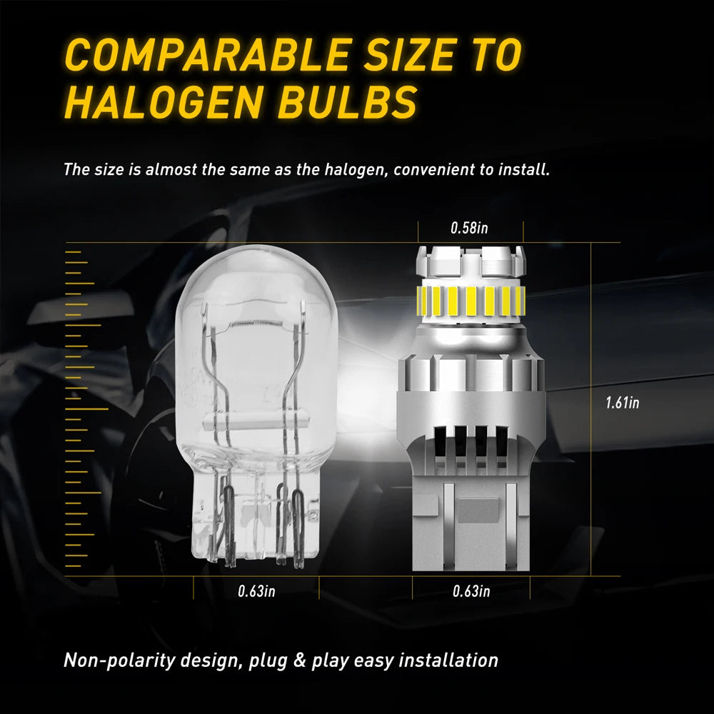 A comparison showing a compatible size LED bulb next to a halogen bulb, highlighting ease of installation.