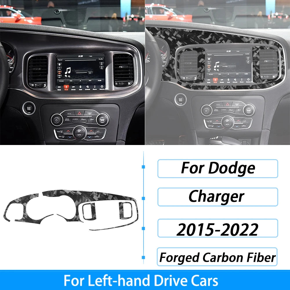 Pegatinas de moldura de fibra de carbono forjada para componentes interiores de Dodge Charger de mano izquierda
