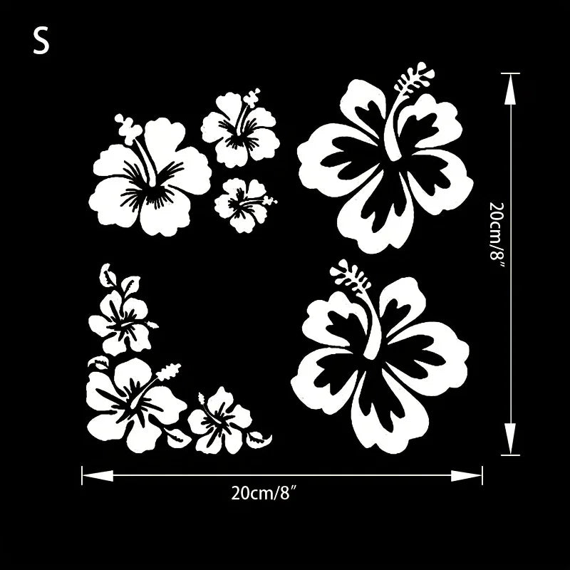 Set aus schwarz-weißen Hibiskusblütenaufklebern in verschiedenen Anordnungen