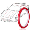 A line drawing of a car with a red circular piece of decorative trimming tape placed over a wheel.