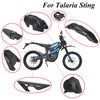 A set of motorcycle mudguards and protection kits for a Talaria Sting model, shown with various components.