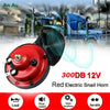 Red electric snail horn for 12V vehicles with loud sound and durable installation