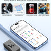 Un smartphone affichant plusieurs options d'alarme et un traceur GPS noir.