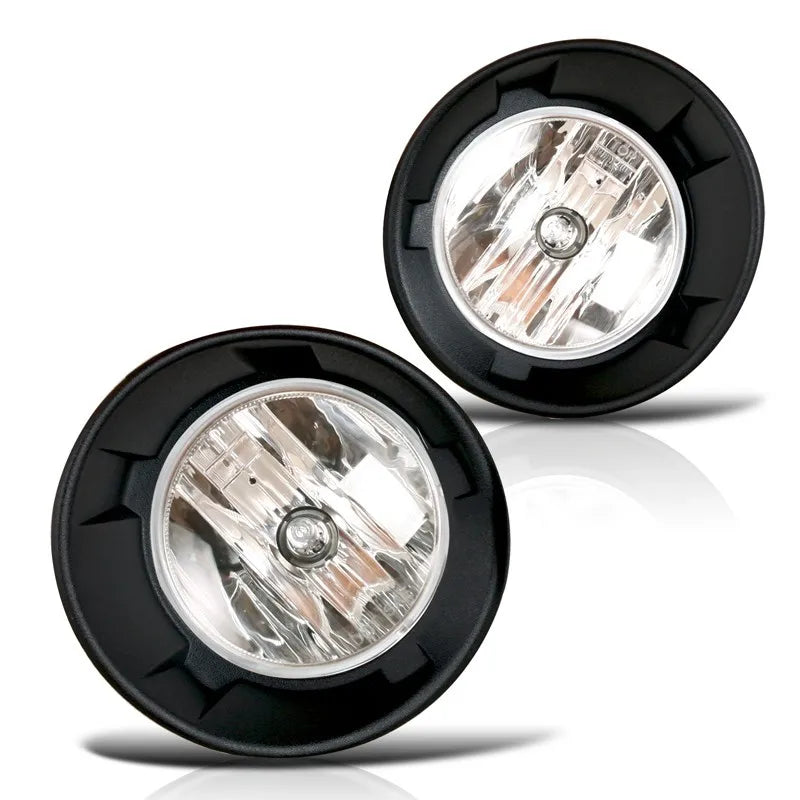 A pair of clear fog light assemblies for a Chevrolet Camaro, showing the headlight lenses.