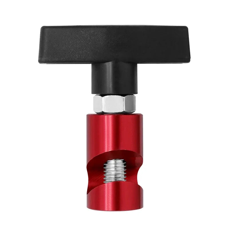 A black car anti-skid lifting rod with a silver threaded base and a red housing.