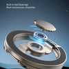 A close-up view of a silver magnetic phone ring stand demonstrating smooth rotation and ball bearing movement.
