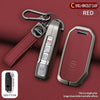 A red shell bracelet clasp key fob cover and accessory shown with a separate component.