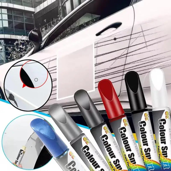 A collection of Colour Smear Paint Pens for car scratch repair, shown in various colors and angles.
