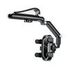 A black multi-functional car sun visor phone mount with an adjustable arm.