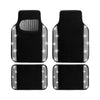 A set of black car floor mats with sparkling diamond accents.