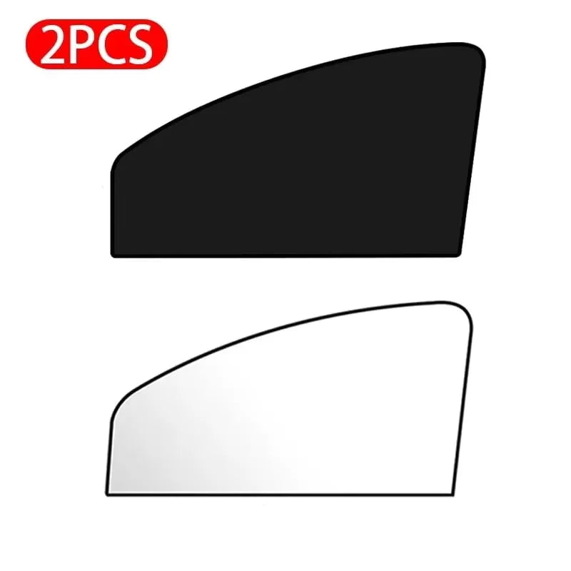 Two pieces of black and white magnetic car window sun shades