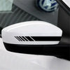 White and black racing stripe decals for side mirrors on a car.