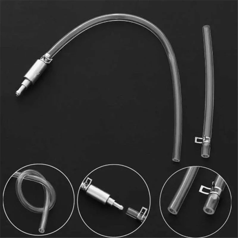 A silicone brake fluid bleeder hose kit showing a curved hose and various fittings.