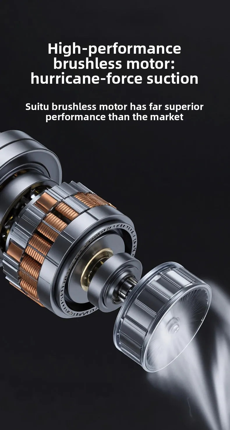Close-up view of a high-performance brushless motor assembly for a cordless handheld vacuum cleaner.