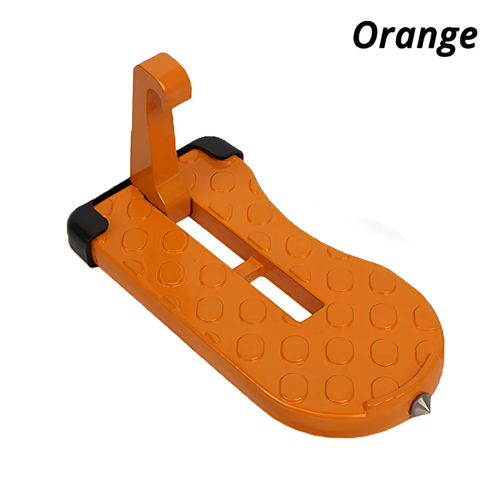 Orange multi-functional car roof access step and hook tool