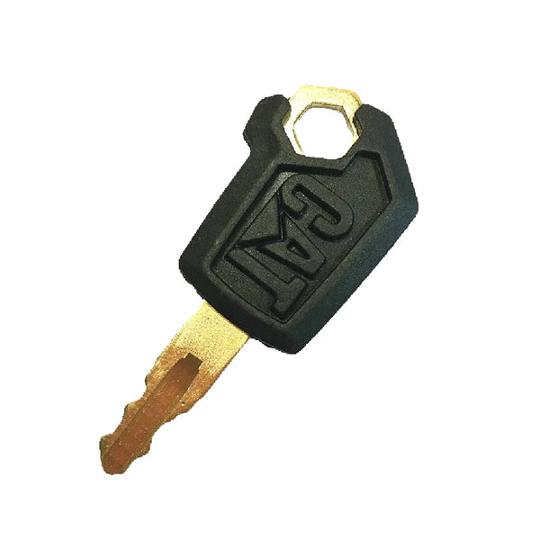 A black heavy-duty excavator master ignition switch key set with brass blades.