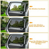 Demonstration of a car window mesh sun shade showing different levels of protection and airflow.