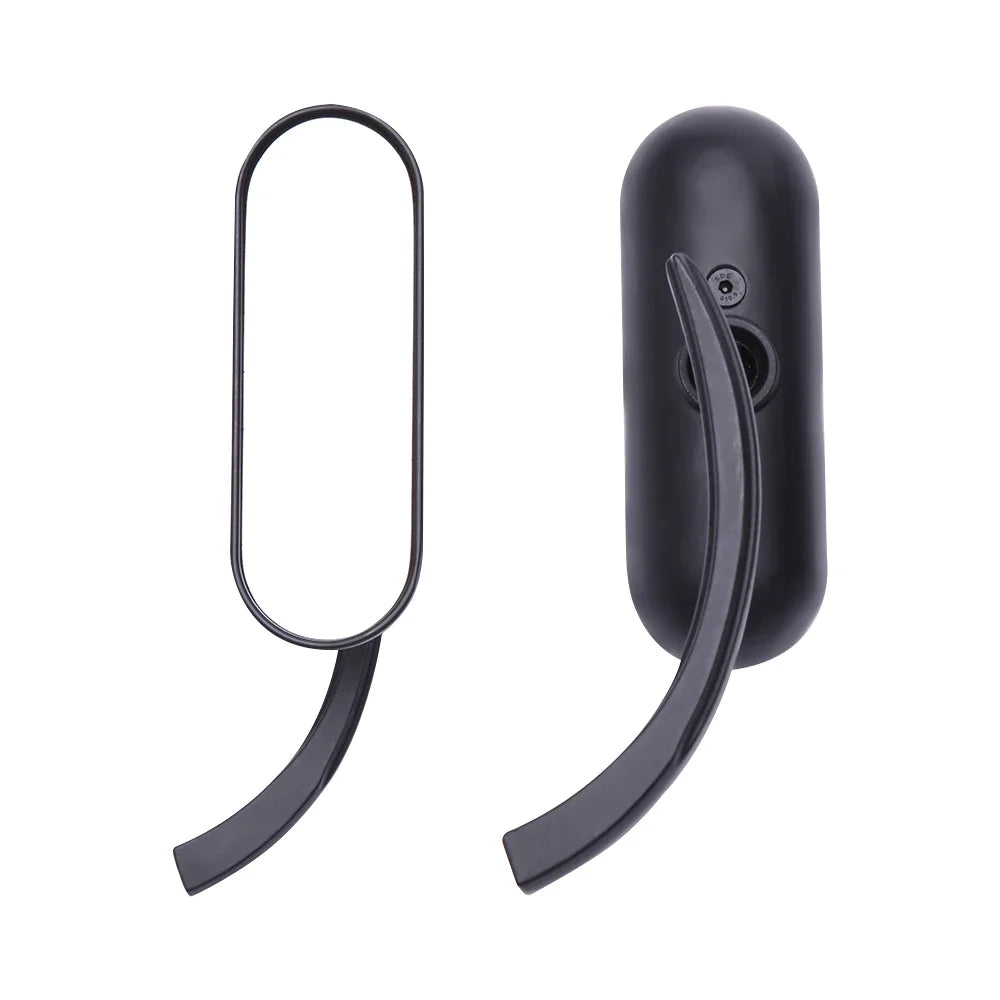 Miroir latéral universel noir pour moto avec bras de montage incurvé.