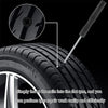 A tool with a needle and nails is shown inserting into a flat tire to perform a repair.