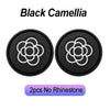 Two black Camellia flower design coasters with no rhinestone, non-slip and waterproof.